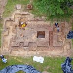 Aerial view of excavated foundations.