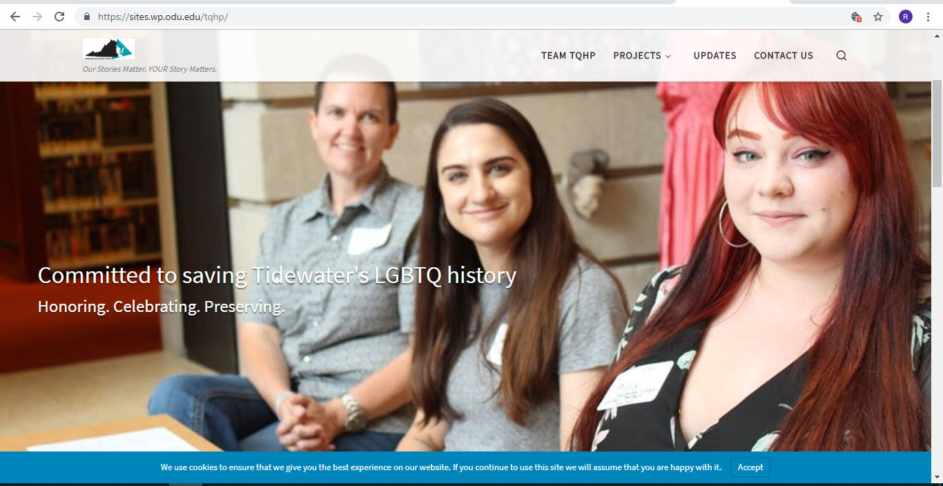 Screen shot of the website for Tidewater's LGBTQ History