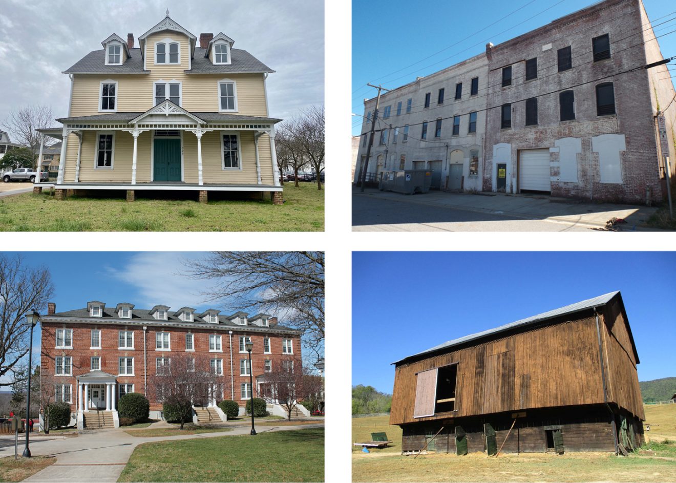 Images of four buildings that will be considered for listing on the registers
