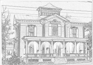 Line drawing of historical house