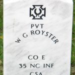 20th Century military-issue headstones are generally uniform in size and color, and contain minimal iconography (indicative of a soldier’s religious affiliation or association with the Union or the Confederacy). “Stubs”, or small, squared markers only a few inches in height, may be found at many late 19th and early 20th Century military and national cemeteries.