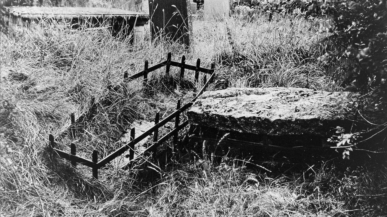 Mortsafe in graveyard