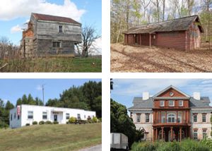 Four thumbnail images of buildings listed on the VLR