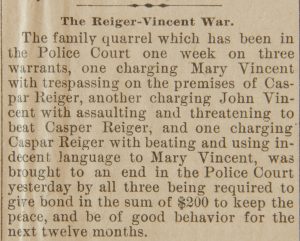 The Reiger-Vincent War, The Daily Times, October 23, 1887