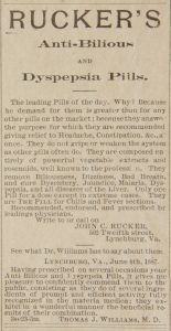 Advertisement for Rucker's Anti-Bilious and Dyspepsia Pills, The Daily Times, October 23, 1887