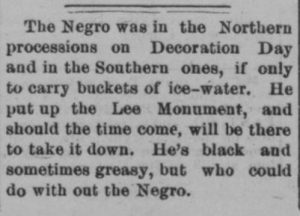 John Mitchell’s Richmond Planet prophecy on the Lee Monument, June 7, 1890. Public Domain