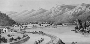 Ed Beyer's 1857 painting of the James River & Kanawha Canal near the mouth of the Maury (then North) River shows a guard lock feeding commerce from the main trunk of the river into the canal via a guard lock. The proximity of the canal to the river in so many places caused a lot of financial pain to the canal company as they were constantly repairing damage done by floods.