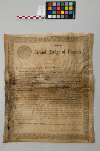 Grand Lodge Charter form on parchment. Image courtesy of the Department of Historic Resources