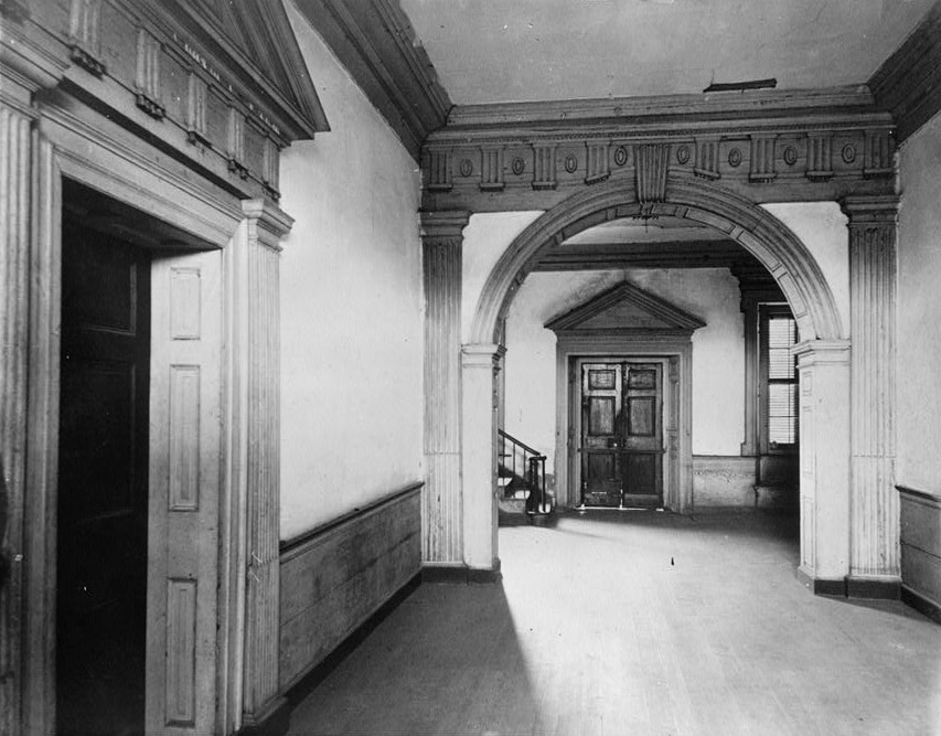 Interior Entrance Hall, Pre-Move. Photo credit: HABS/Library of Congress, pre 1928.