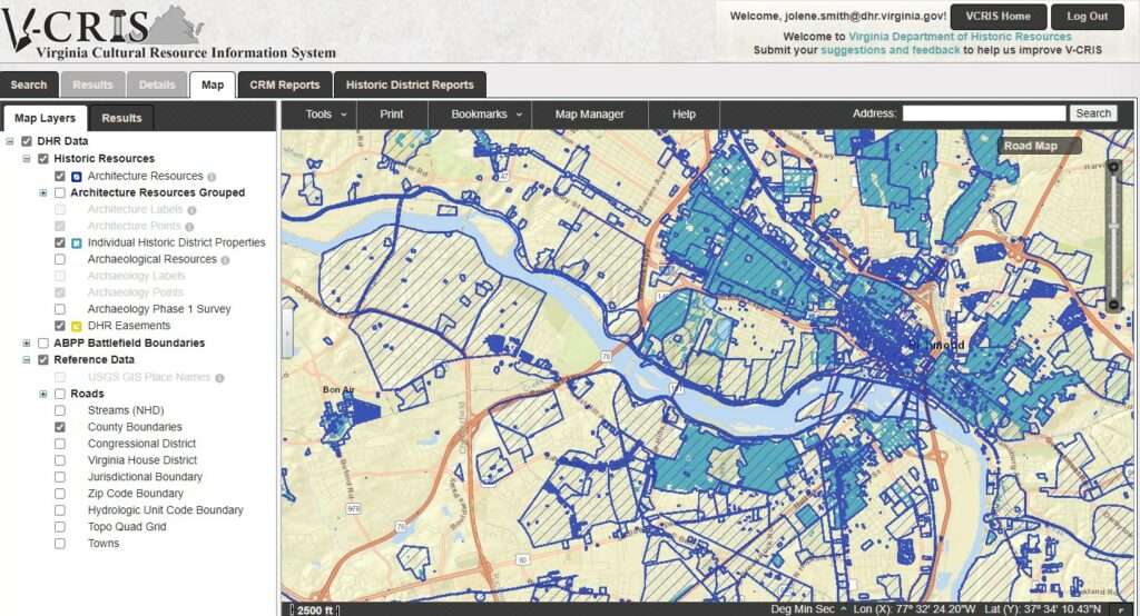 A screenshot of an interactive map showing architecture properties.