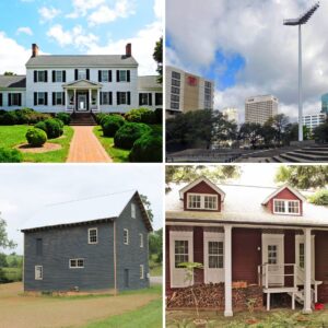 Clockwise: Gascony, Downtown Norfolk Financial Historic District, Drover's Rest, and Roberson Mill