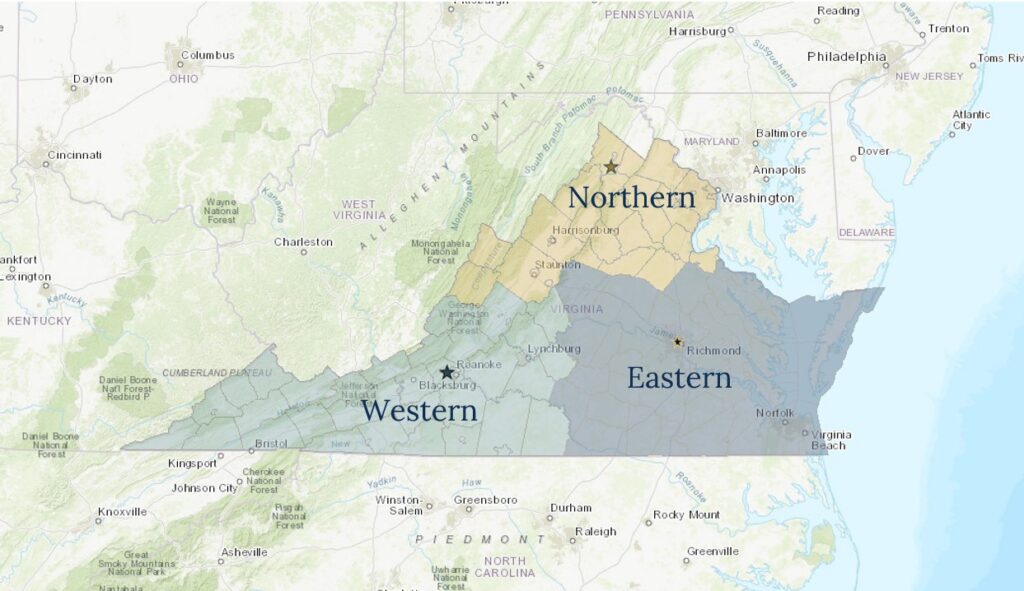 A map of Virginia showing DHR's regional office jurisdictions.