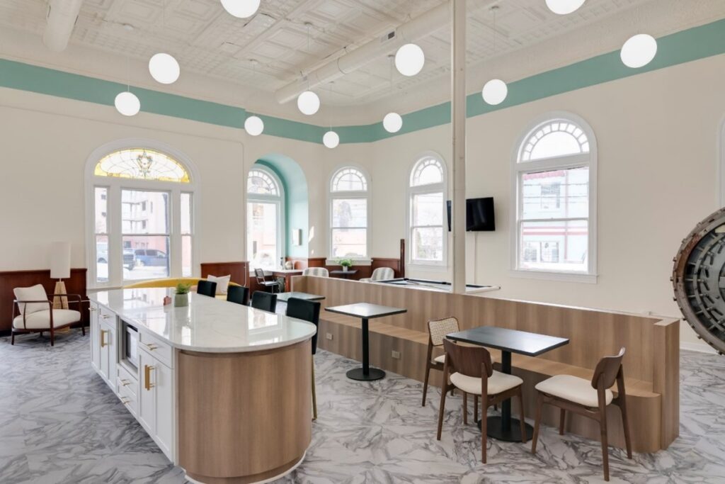 Bank of Westmoreland bank lobby converted into CoBe Workspaces