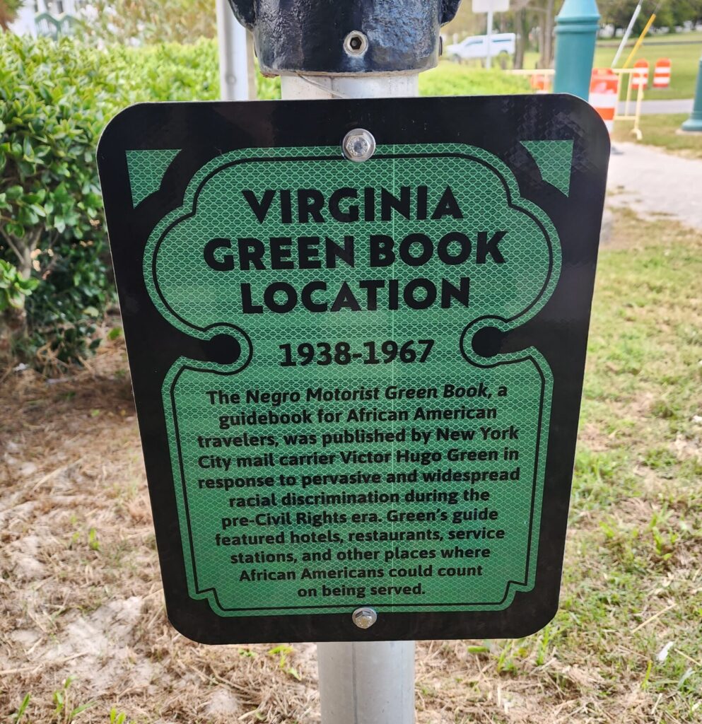 The Green Book plaque at the site of the Bay Shore Hotel in Hampton, Virginia.