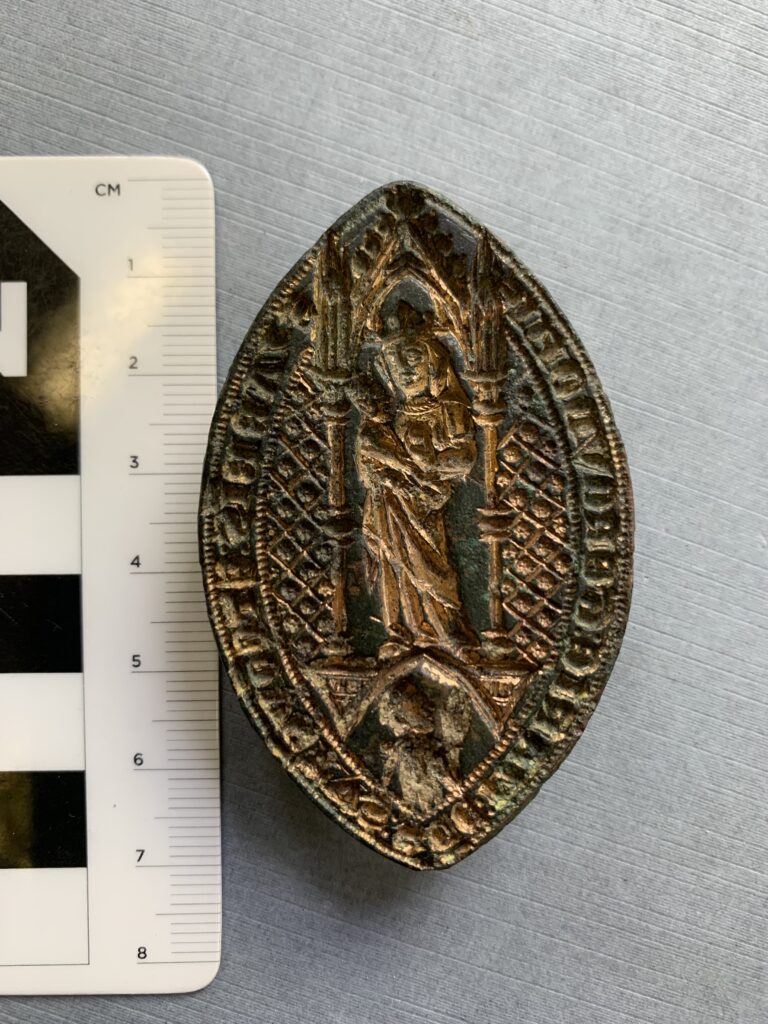 The medieval European seal matrix recovered from a local property in Smithfield, Virginia.