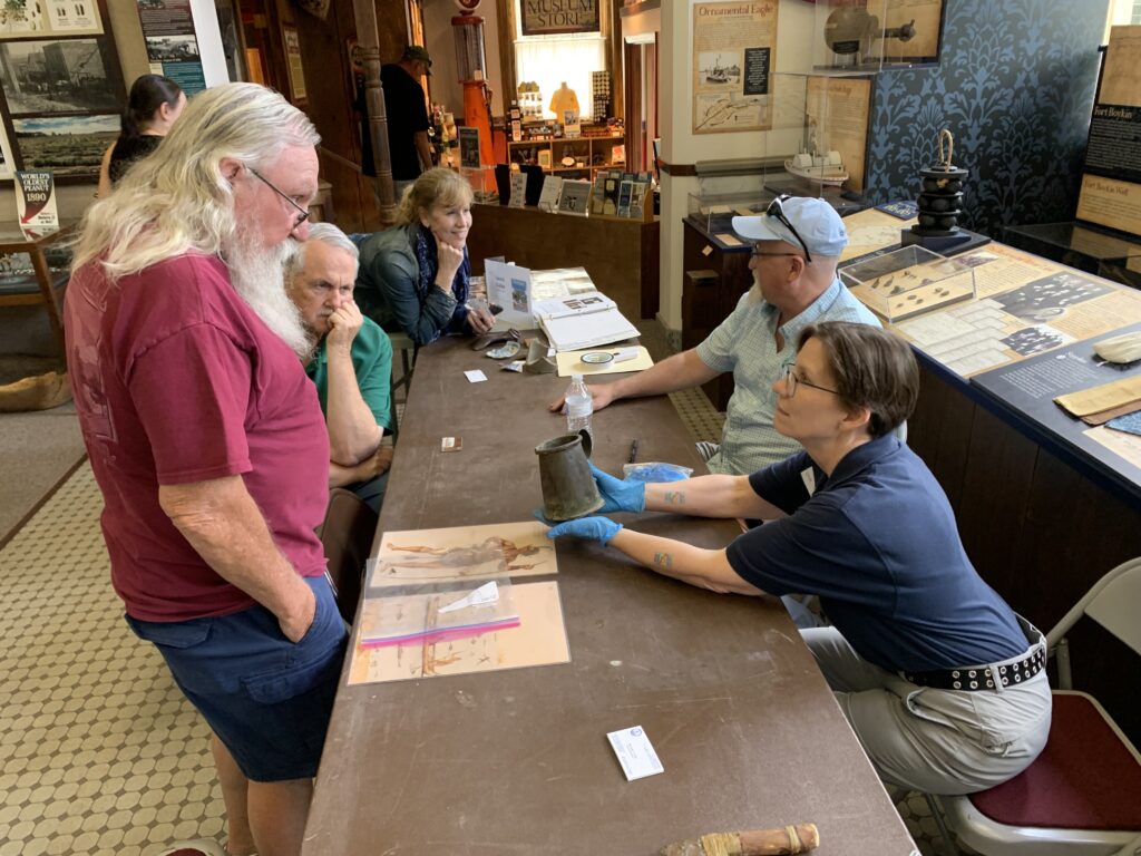 DHR and DEQ staff hosted an archaeological workshop at the Isle of Wight Museum in Smithfield in August 2023.