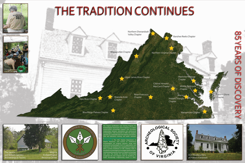 El reverso del cartel del Mes de la Arqueología de Virginia 2025 .